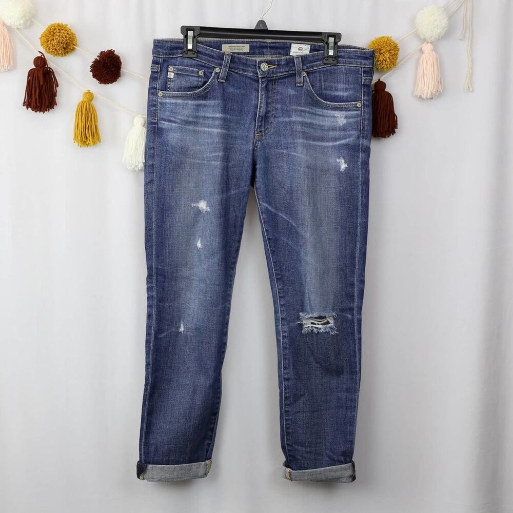 AG Adriano Goldschmeid Cigarette Stilt Roll-Up Distressed Cuffed Denim Jeans 29R